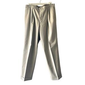 Savane Light Olive Green Heather Pleated Cuffed Pants - Size 36W & 31L